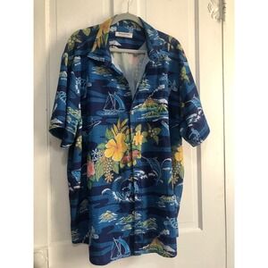 Tommy Bahama Hawaiian Island Map Print Shirt Mens Blue Surf Whale XXL